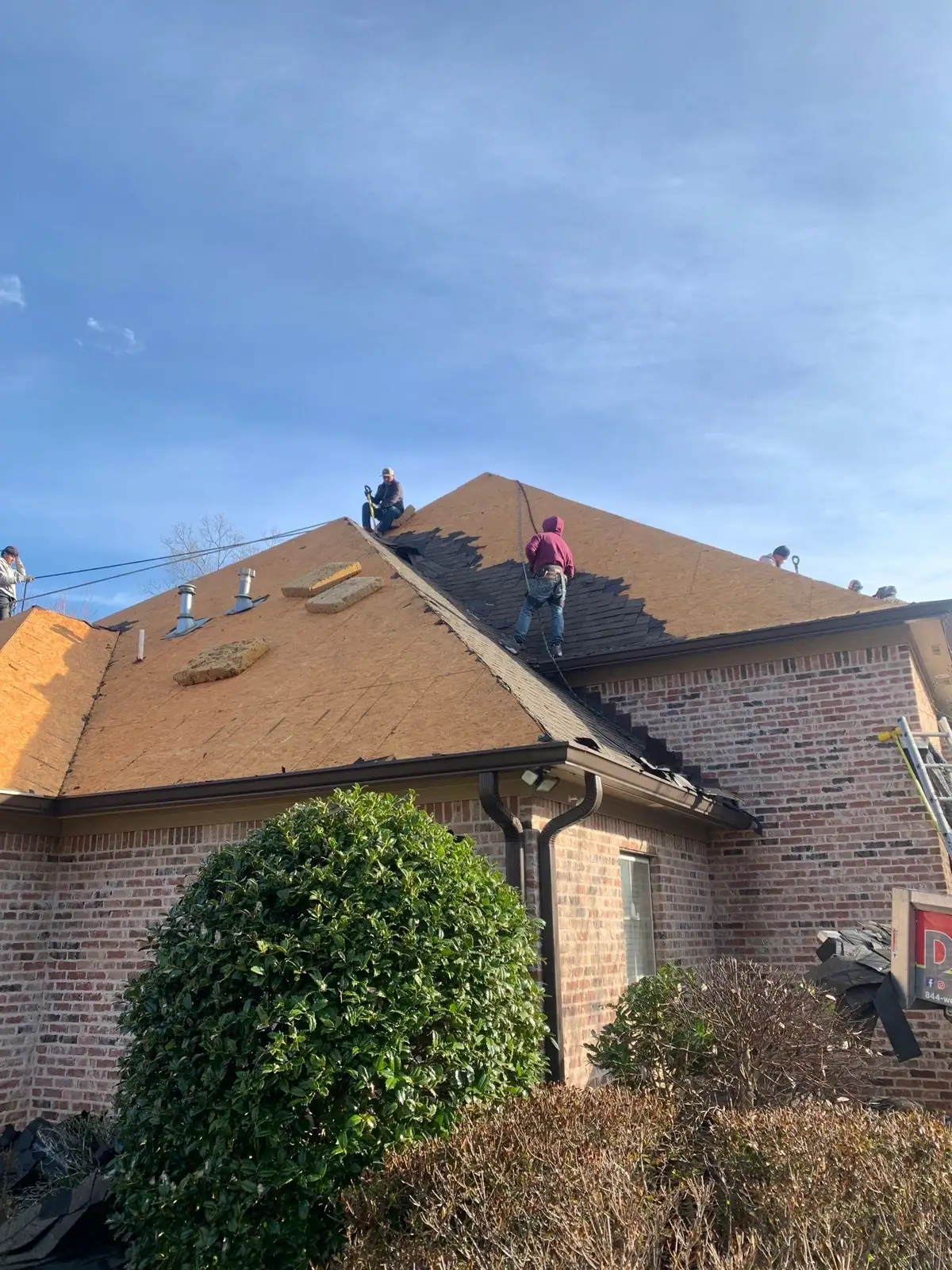 Roofers replacing a shingle roof, residential roofing by Dickerson Contracting in Brandon, MS
