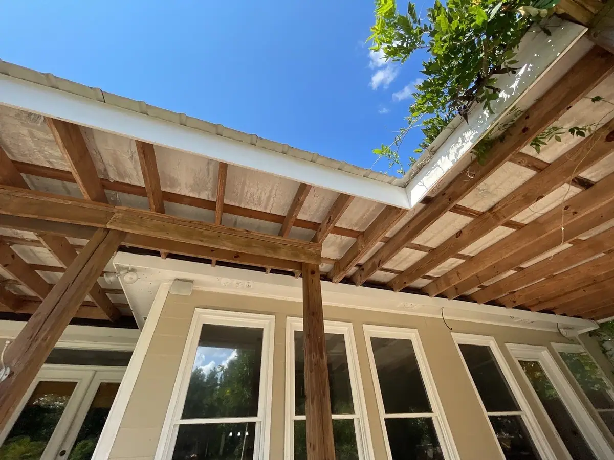 Finished soffit and fascia over a back porch and pergola