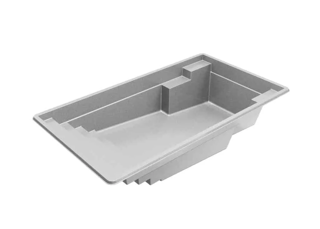 Latham Athens 13.23 fiberglass pool shell render, 23.67' × 13.25'