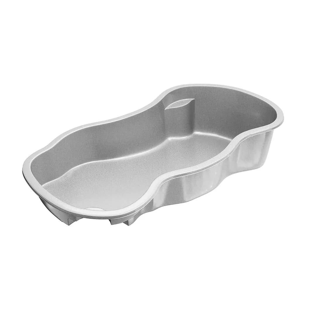 Latham Bay Isle fiberglass pool shell render, 30' × 14.5'