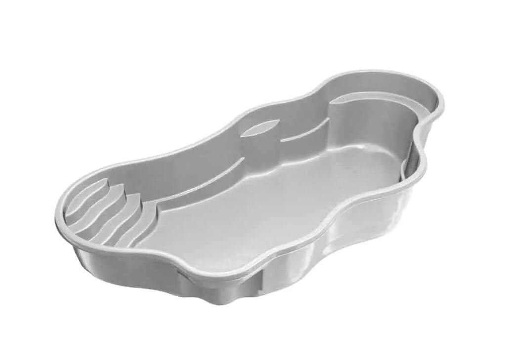 Latham Bermuda 16.35 fiberglass pool shell render, 35' × 16'