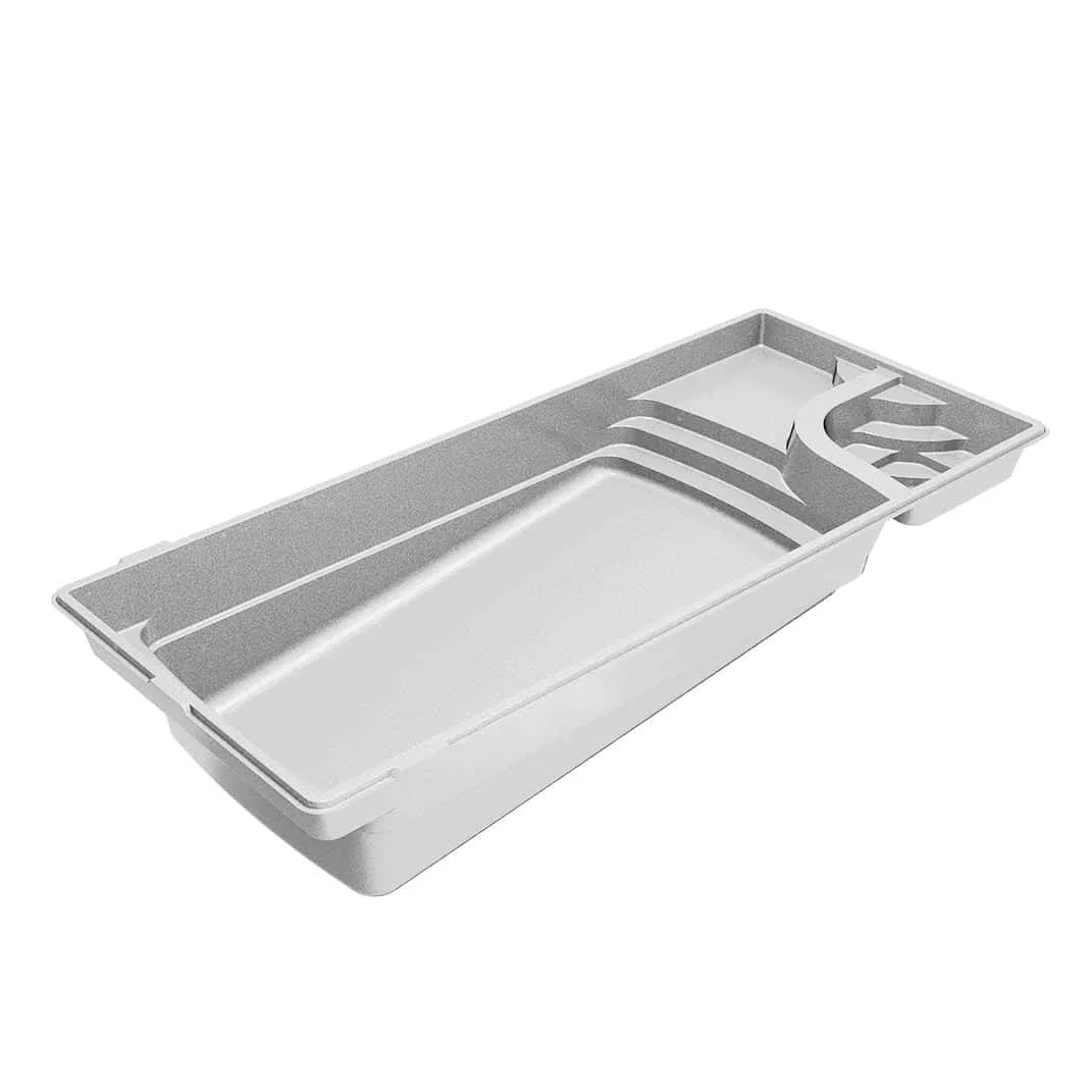 Latham Cayman 14 Deluxe fiberglass pool shell render, 32' × 13.83'