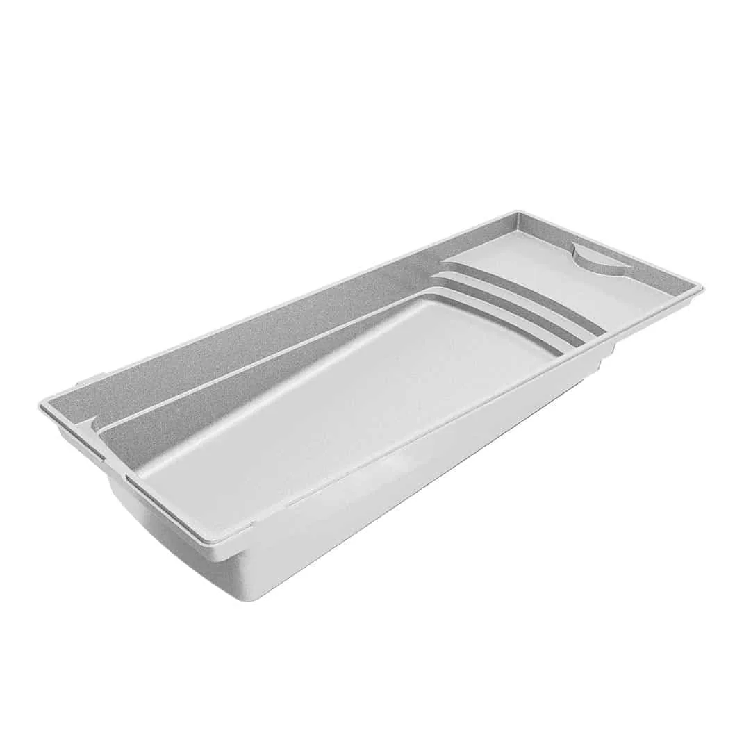 Latham Cayman 16 fiberglass pool shell render, 38' × 15.83'