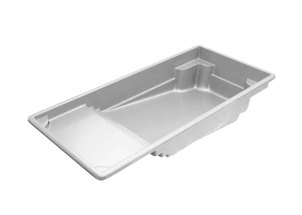 Latham Corinthian 14 fiberglass pool shell render, 30' × 14'