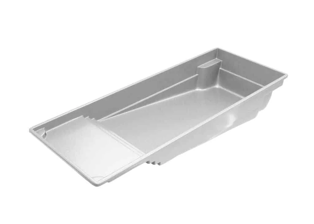 Latham Corinthian 16 fiberglass pool shell render, 40' × 15.83'
