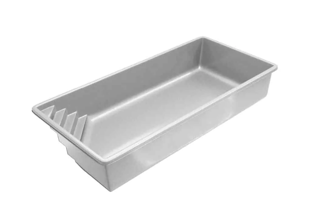 Latham Delray fiberglass pool shell render, 25.42' × 11.83'