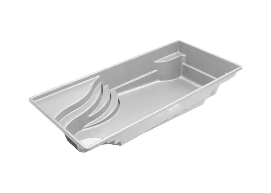 Latham Olympia 14 fiberglass pool shell render, 30' × 14'