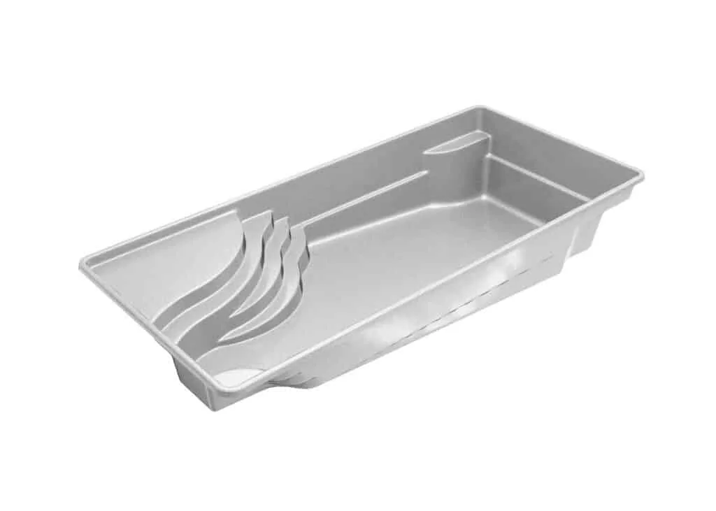 Latham Olympia 16 fiberglass pool shell render, 35' × 16'