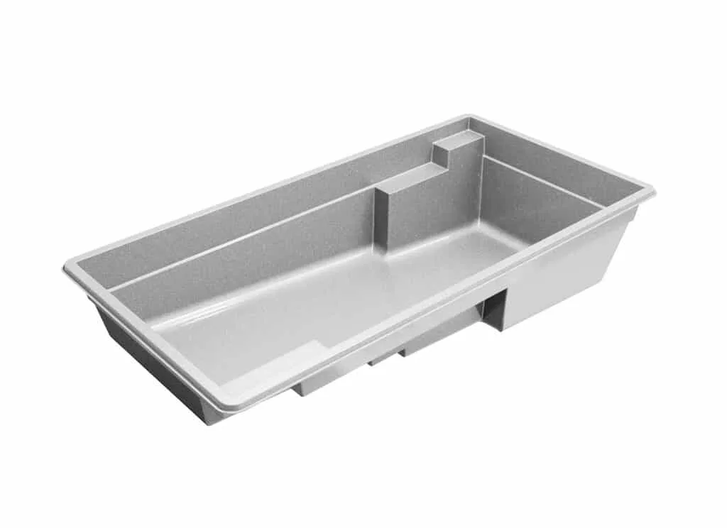 Latham San Marino 12.23 fiberglass pool shell render, 23.5' × 12.25'