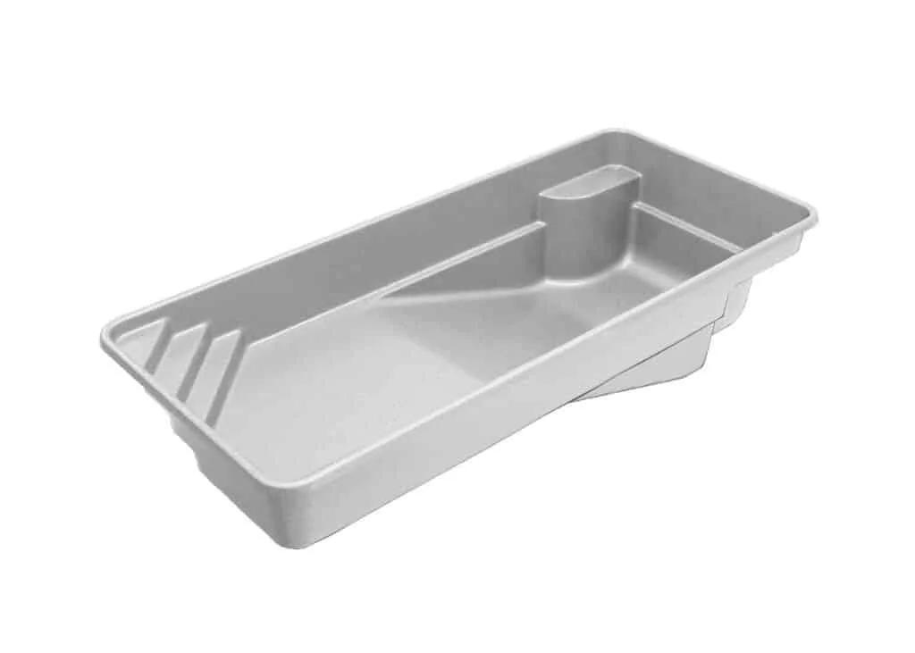 Latham St. Thomas fiberglass pool shell render, 31.5' × 14'