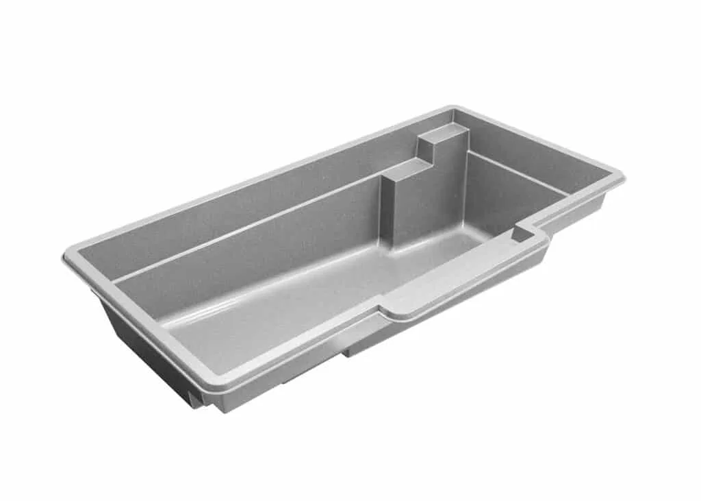 Latham Tuscan 11.20 fiberglass pool shell render, 20.25' × 11.08'