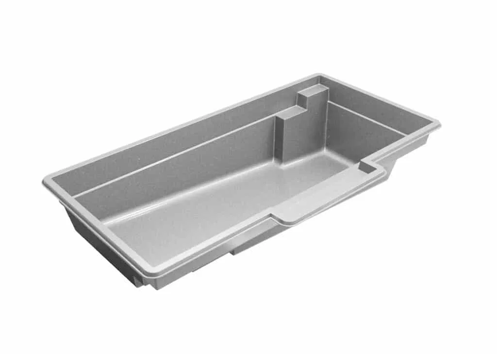 Latham Tuscan 13.24 fiberglass pool shell render, 23.58' × 12.83'